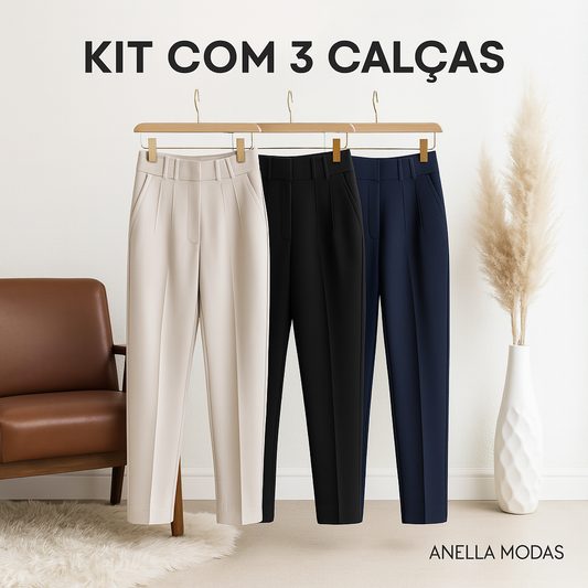 Kit Com 3 Calças Social Alfaiataria Modern Carolina com Bolsos [QUEIMA DE ESTOQUE]