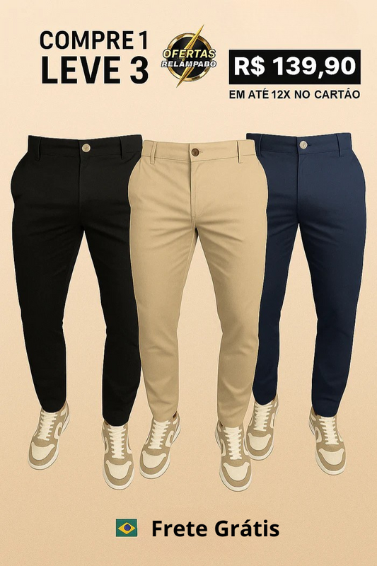 Calça Alfaiataria Masculina Mônaco com Ajuste – Kit com 3 Unidades